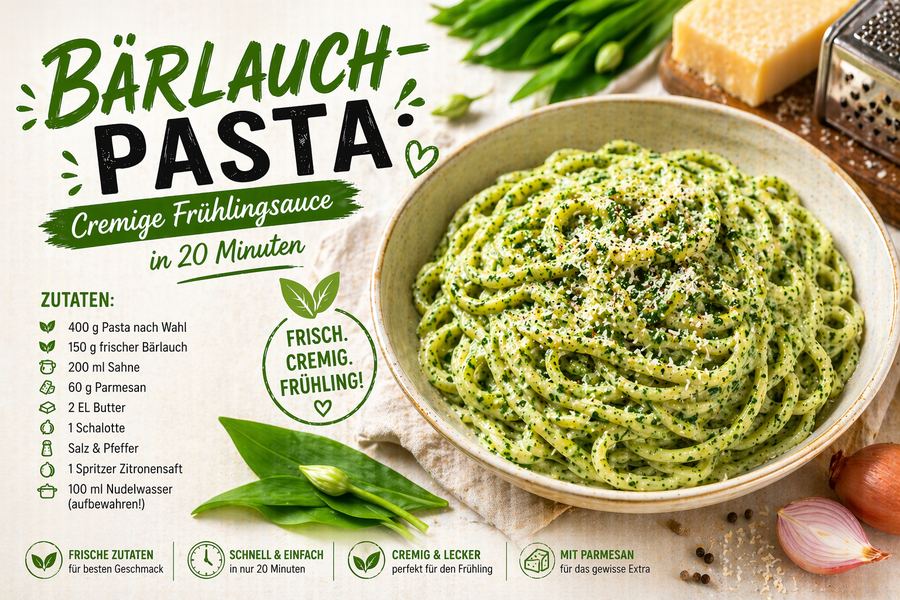 Bärlauch-Pasta: Cremige Frühlingssauce in 20 Minuten – Pasta Rezept – einfach kochen