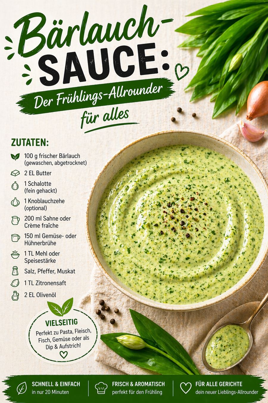 Pinterest Pin: Bärlauch-Sauce: Der Frühlings-Allrounder für alles