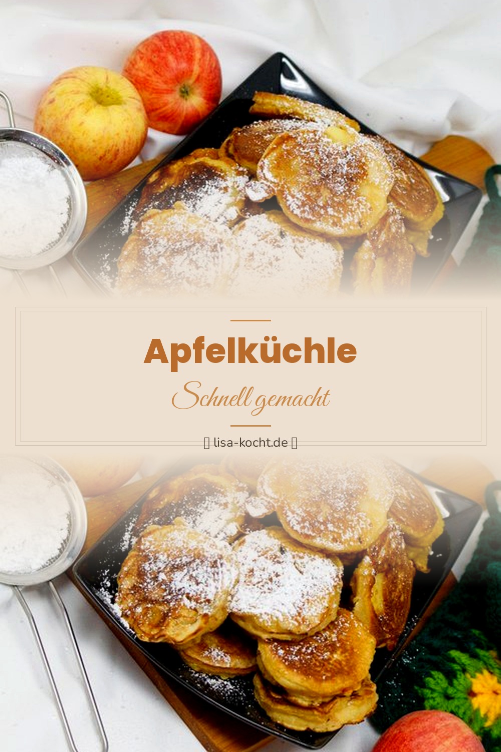 Pinterest Pin: Apfelküchle Rezept – Luftig frittierte Apfelringe in Teig