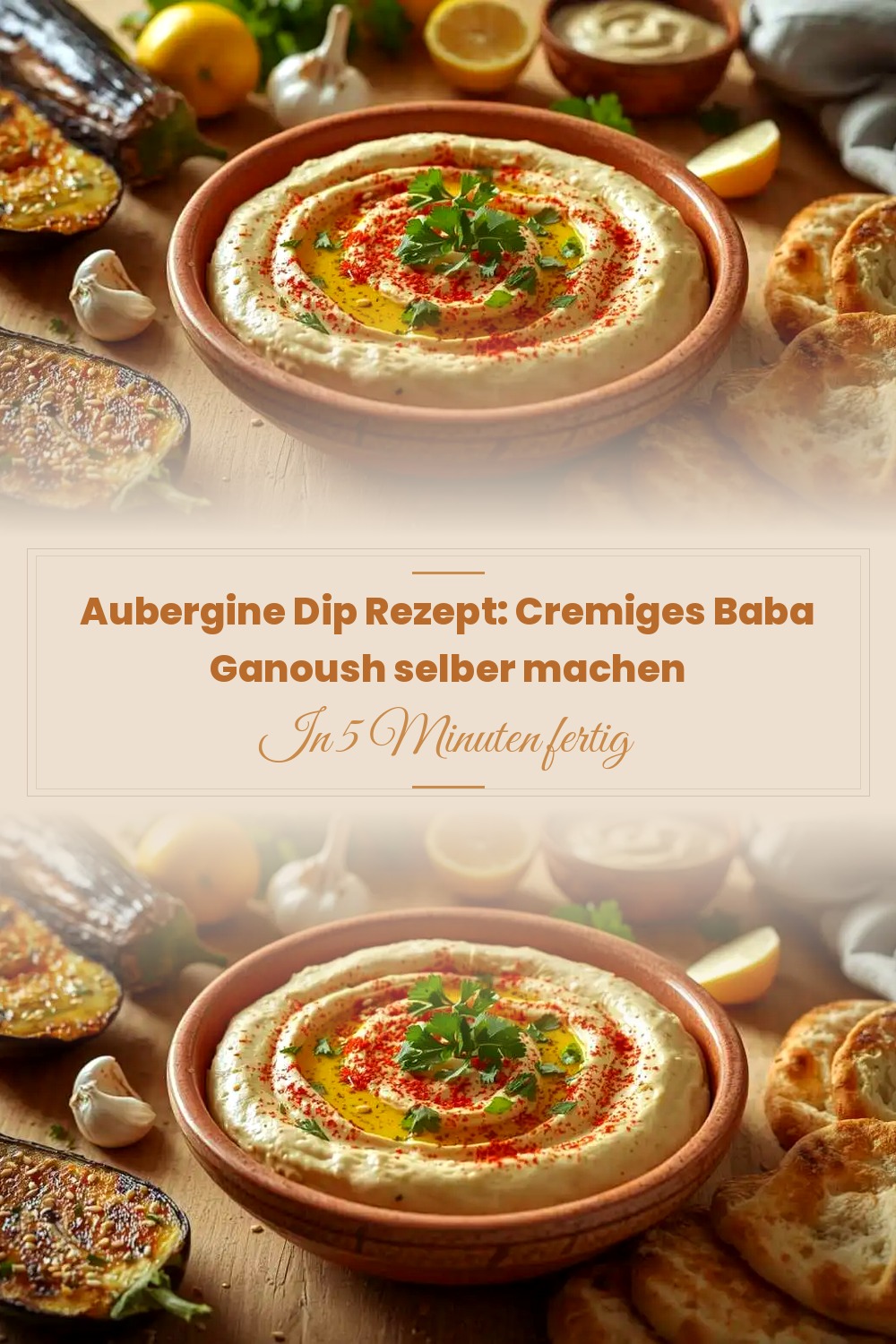 Pinterest Pin: Aubergine Dip Rezept: Cremiges Baba Ganoush selber machen