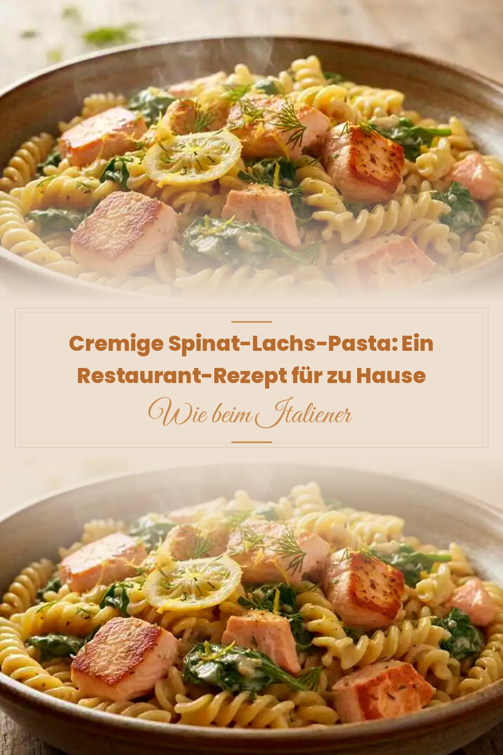 Pinterest Pin: Cremige Spinat-Lachs-Pasta: Ein Restaurant-Rezept für zu Hause