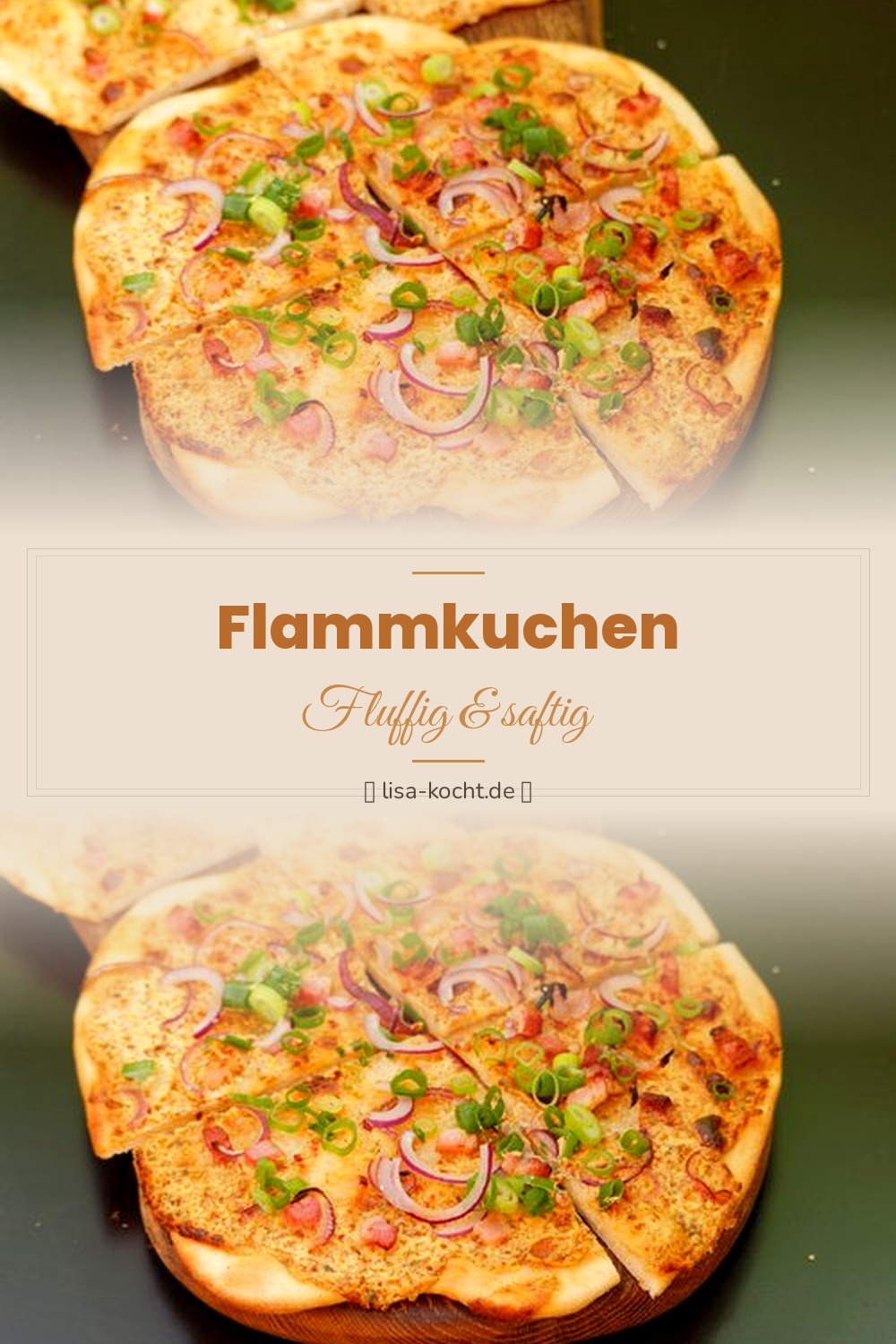 Pinterest Pin: Flammkuchen Rezept – Knusprig dünn wie im Elsass