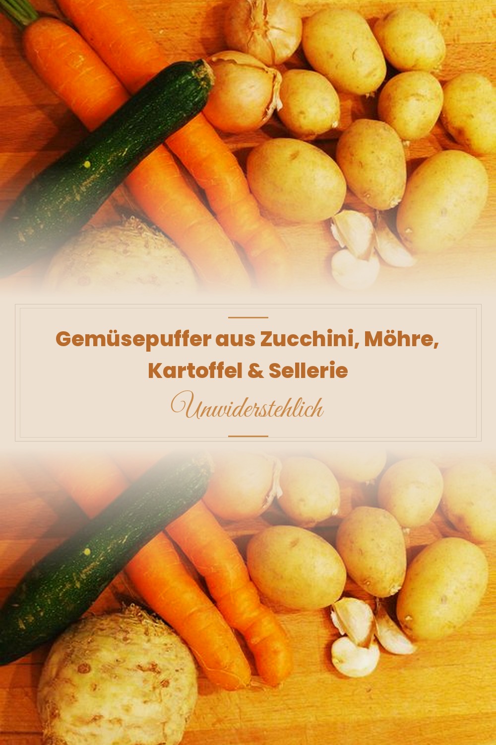 Pinterest Pin: Gemüsepuffer aus Zucchini, Möhre, Kartoffel & Sellerie