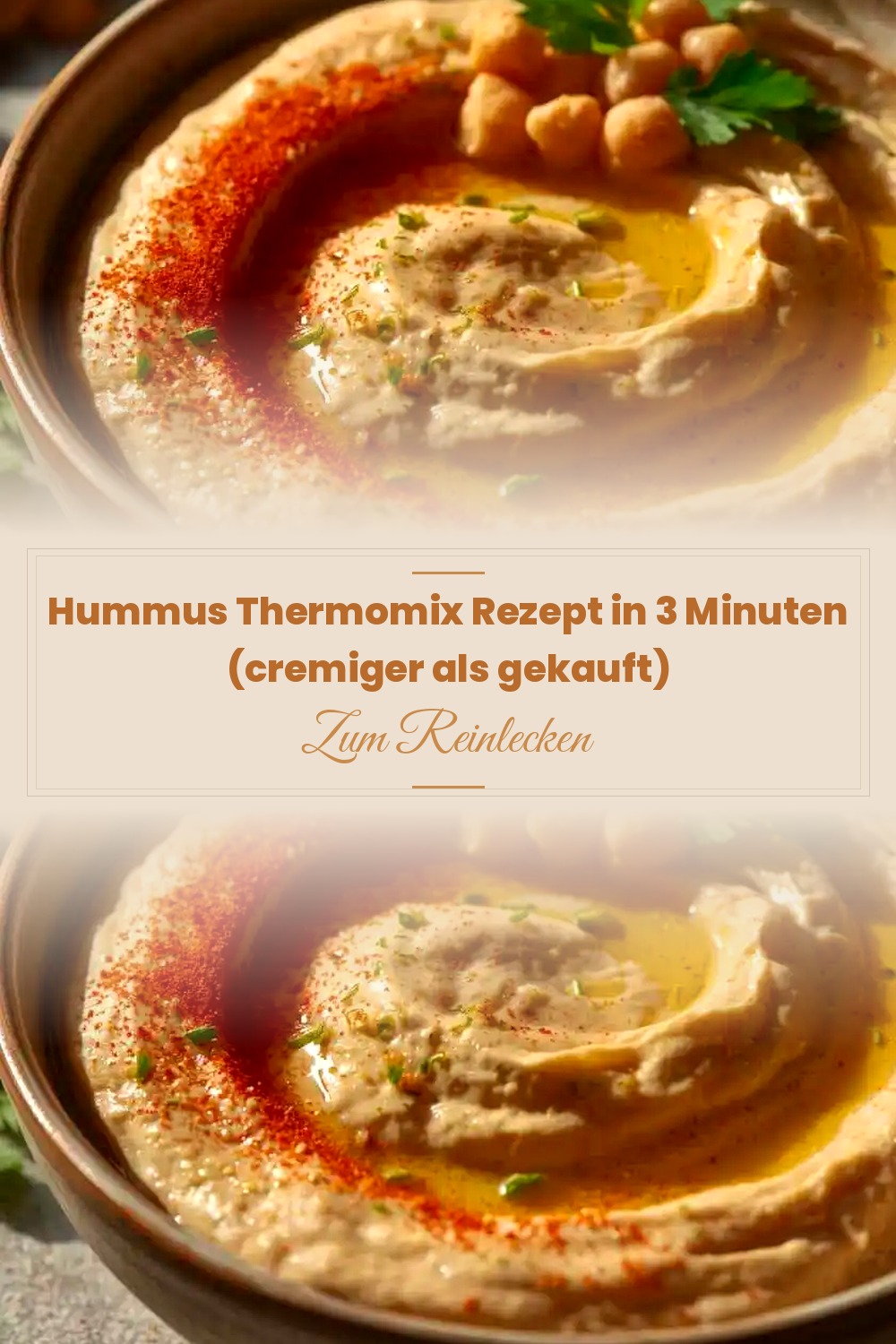 Pinterest Pin: Hummus Thermomix Rezept in 3 Minuten (cremiger als gekauft)