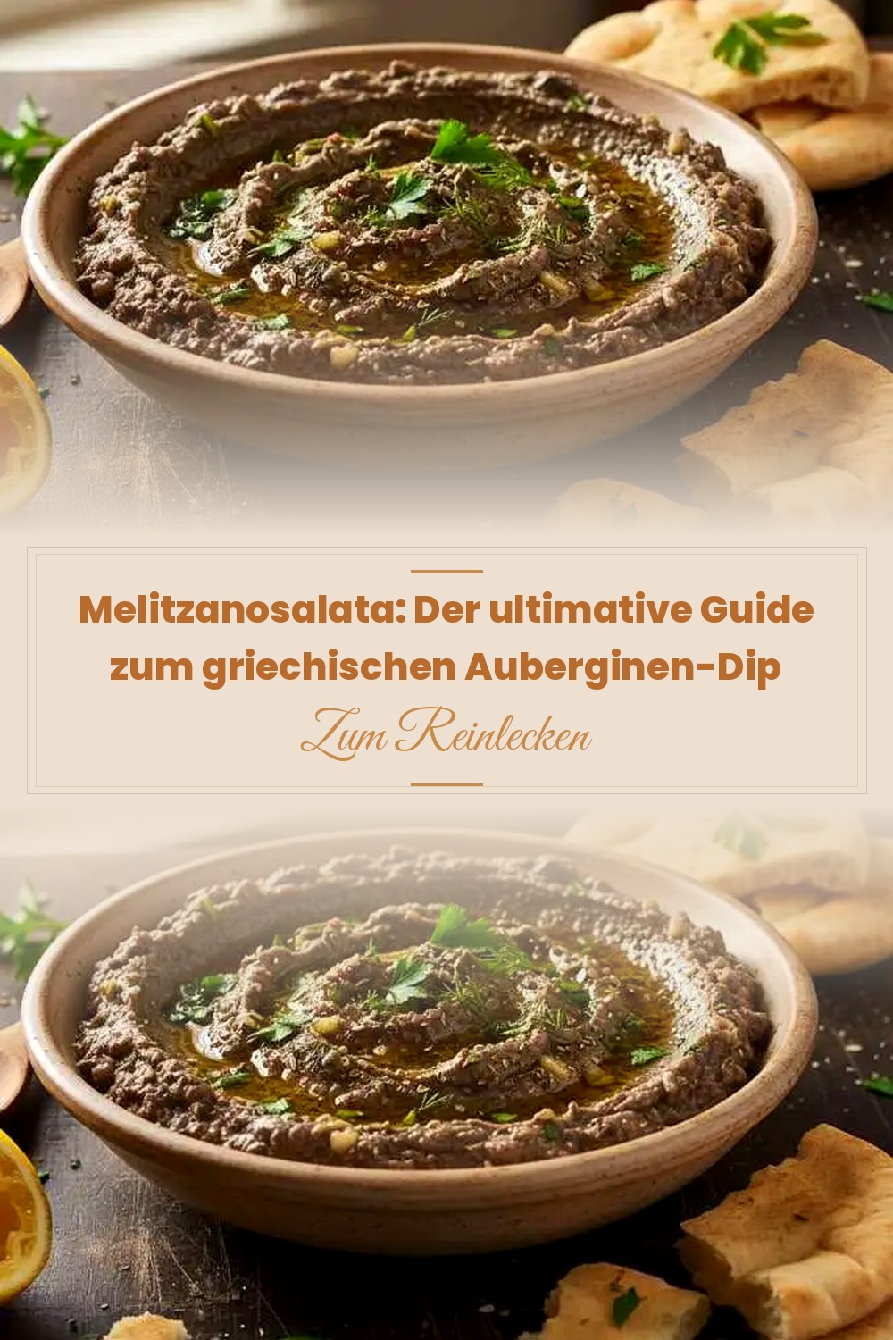 Pinterest Pin: Melitzanosalata: Der ultimative Guide zum griechischen Auberginen-Dip