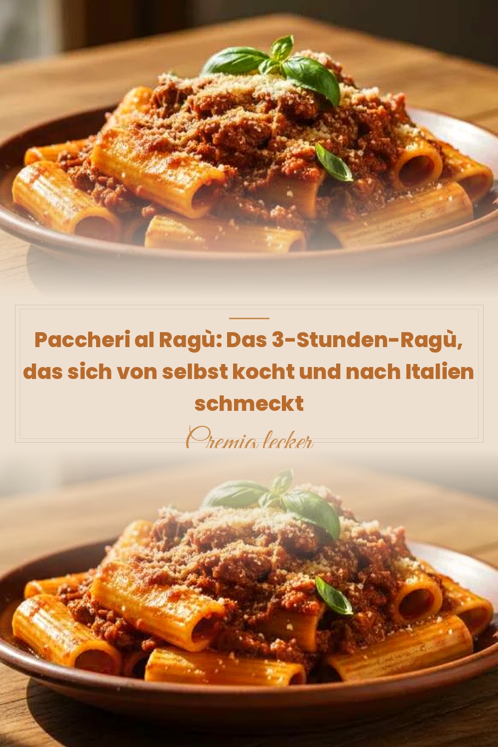Pinterest Pin: Paccheri al Ragù: Das 3-Stunden-Ragù, das sich von selbst kocht und nach Italien schmeckt