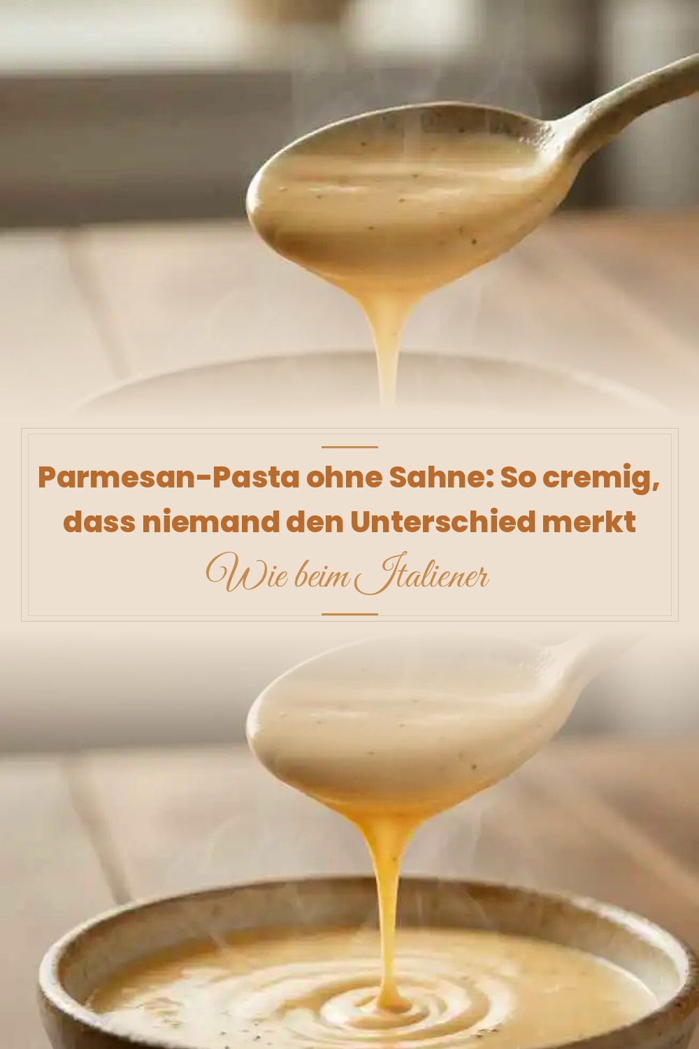 Pinterest Pin: Parmesan-Pasta ohne Sahne: So cremig, dass niemand den Unterschied merkt