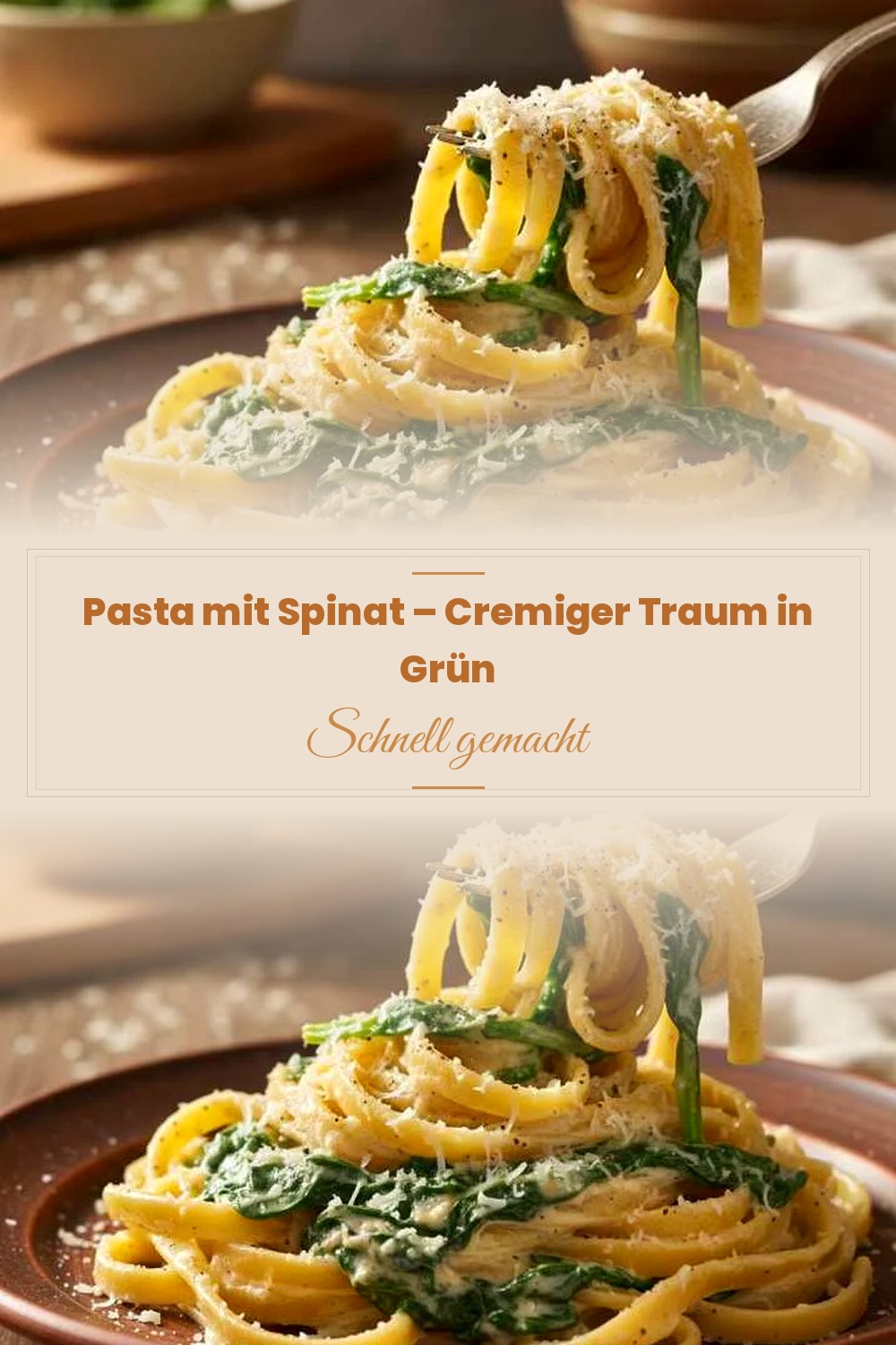 Pinterest Pin: Pasta mit Spinat – Cremiger Traum in Grün