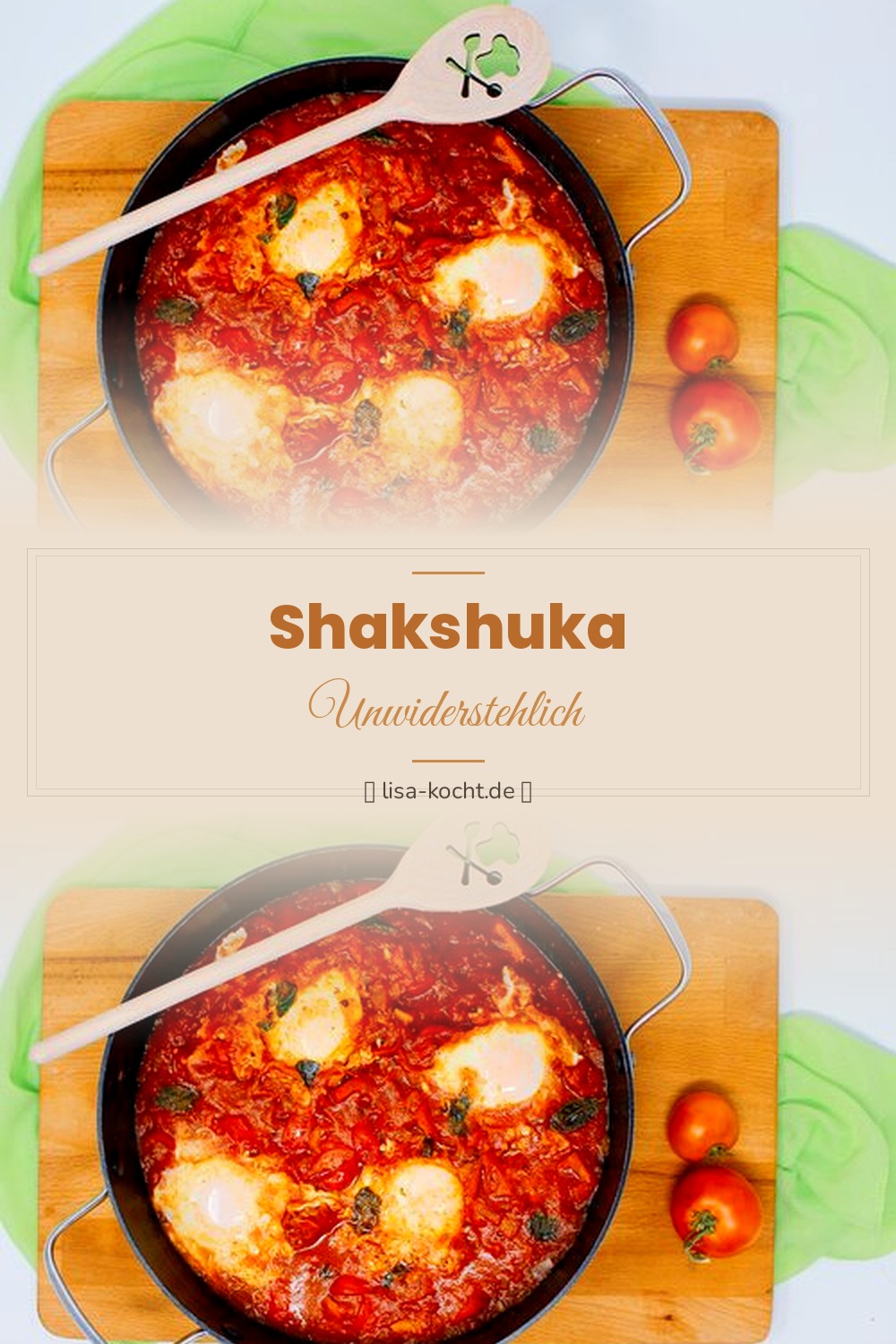 Pinterest Pin: Shakshuka Rezept – Eier in würziger Tomatensoße